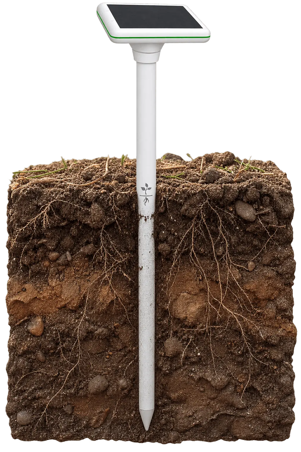 Terra soil monitoring device installed through a soil cross-section